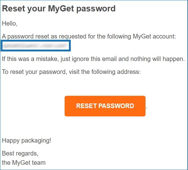 Email recebido da MyGet